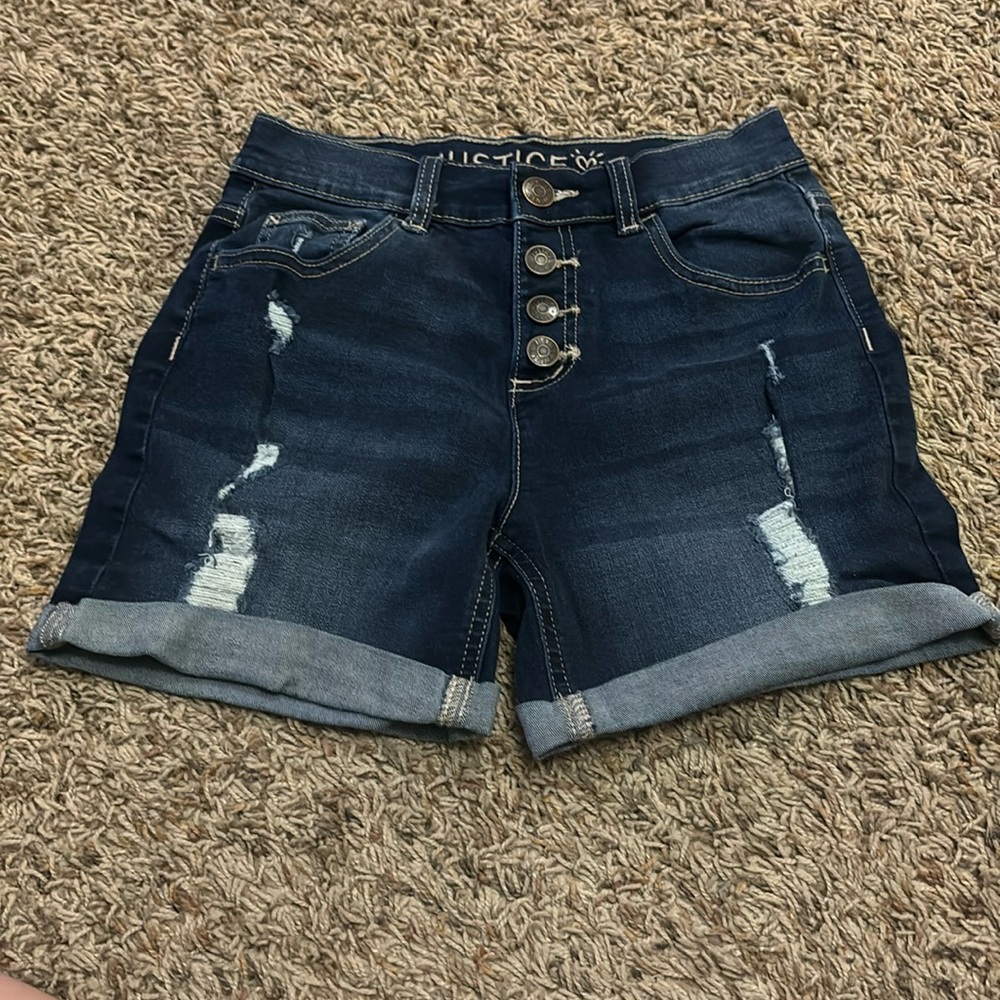 Justice denim button up jeans shorts.  Girls size 14.  Like new.